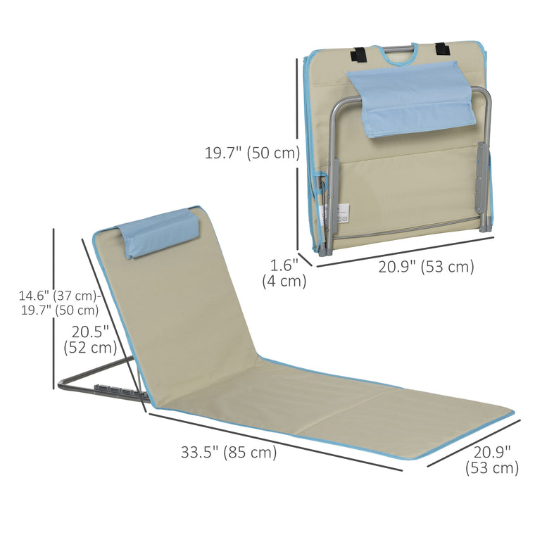Set of 2 Beige Folding Beach Lounge Chairs with Steel Frame