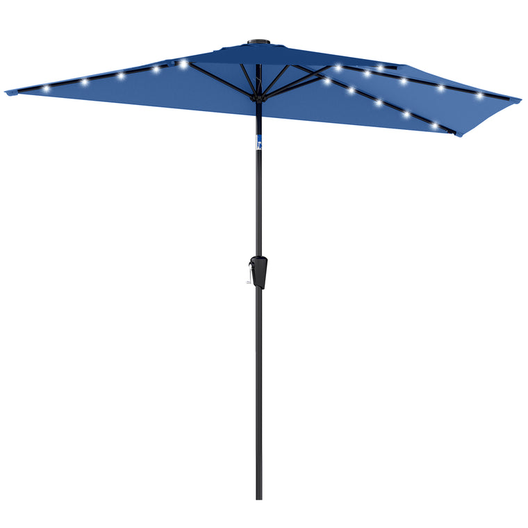 105.1" x 53.5" Navy Blue Half Umbrella with Solar LED Lights