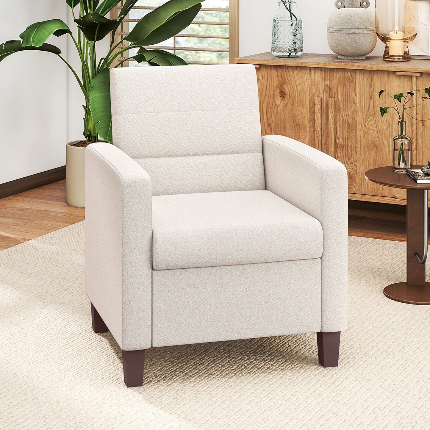 Fabric Accent Chair, Modern Armchair with Seat Cushion and Non-Slip Pads for Living Room, Bedroom, Cream White
