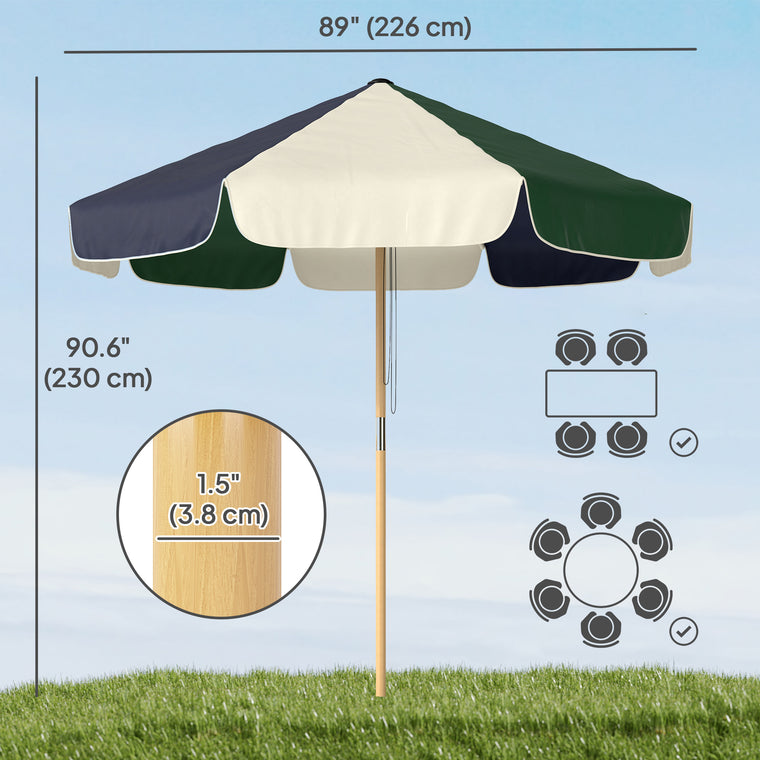 7.4' Dark Green Patio Umbrella with Wood-Effect Frame