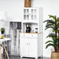 Coastal Style Kitchen Buffet and Hutch Wooden Storage Cupboard with Framed Glass Door LouveredCabinet Drawers Microwave Space for Dining Room Living Room White