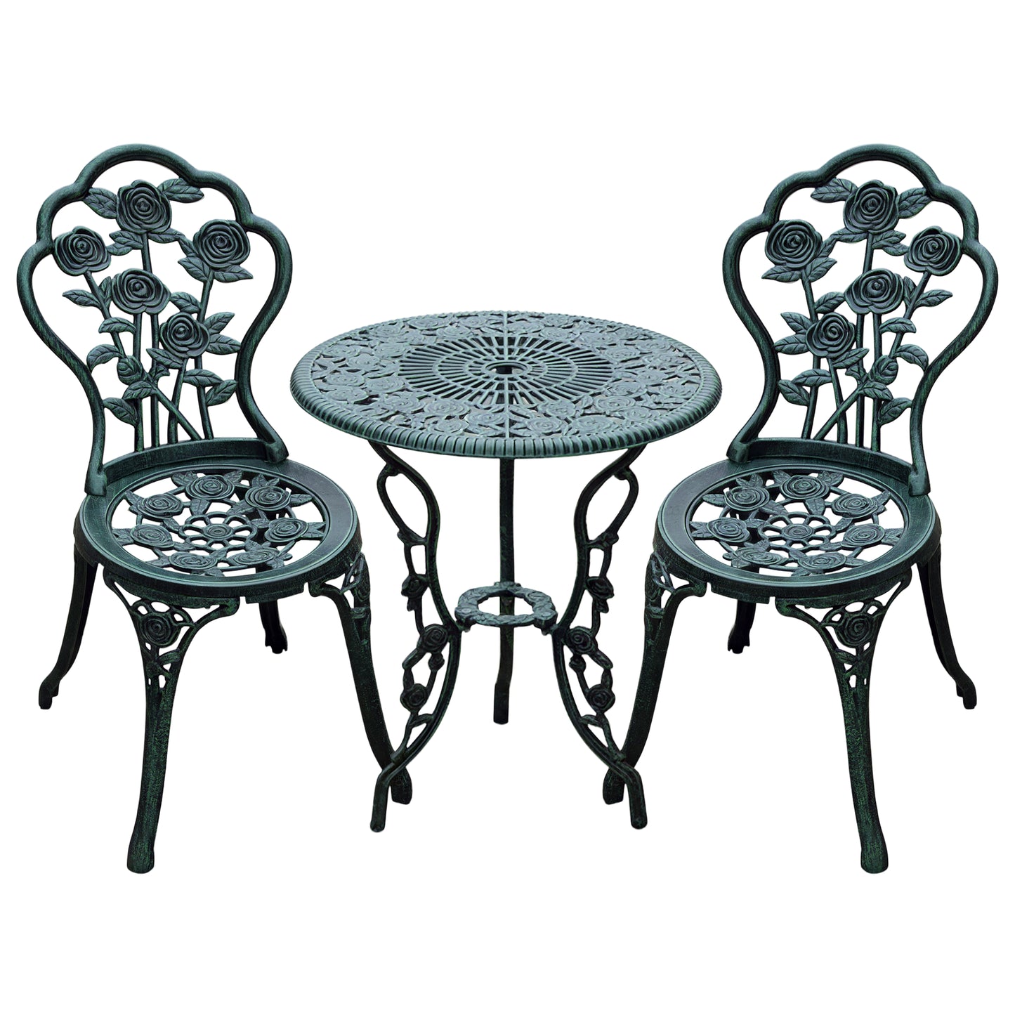 3 Pieces Patio Bistro Table and Chairs Antique Green