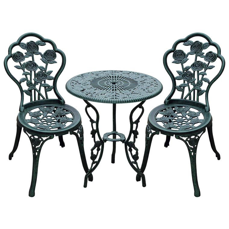 3 Pieces Patio Bistro Table and Chairs Antique Green