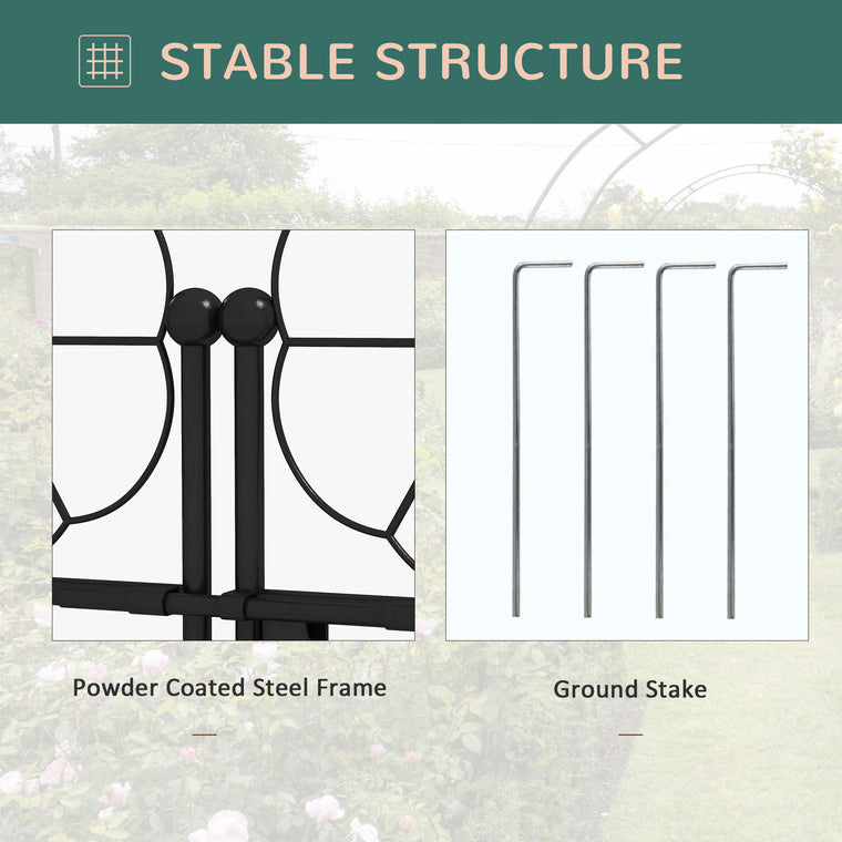 7.5FT Black Metal Garden Arbour with Double Gate