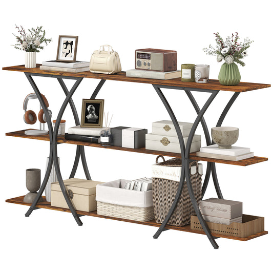 71" Industrial Console Table with 2 Shelves - Rustic Brown
