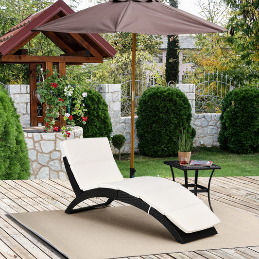 Patio Rattan Chaise lounger wicker Foldable Reclining Backrest PE Rattan Outdoor Lounge Chair, Recliner with Cushion for Garden, Backyard, Lawn,Balcony, Beige
