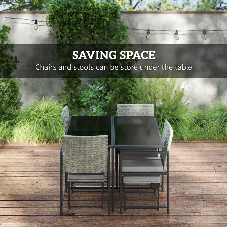 9-Piece Wicker Dining Set with Armchairs and Glass Top