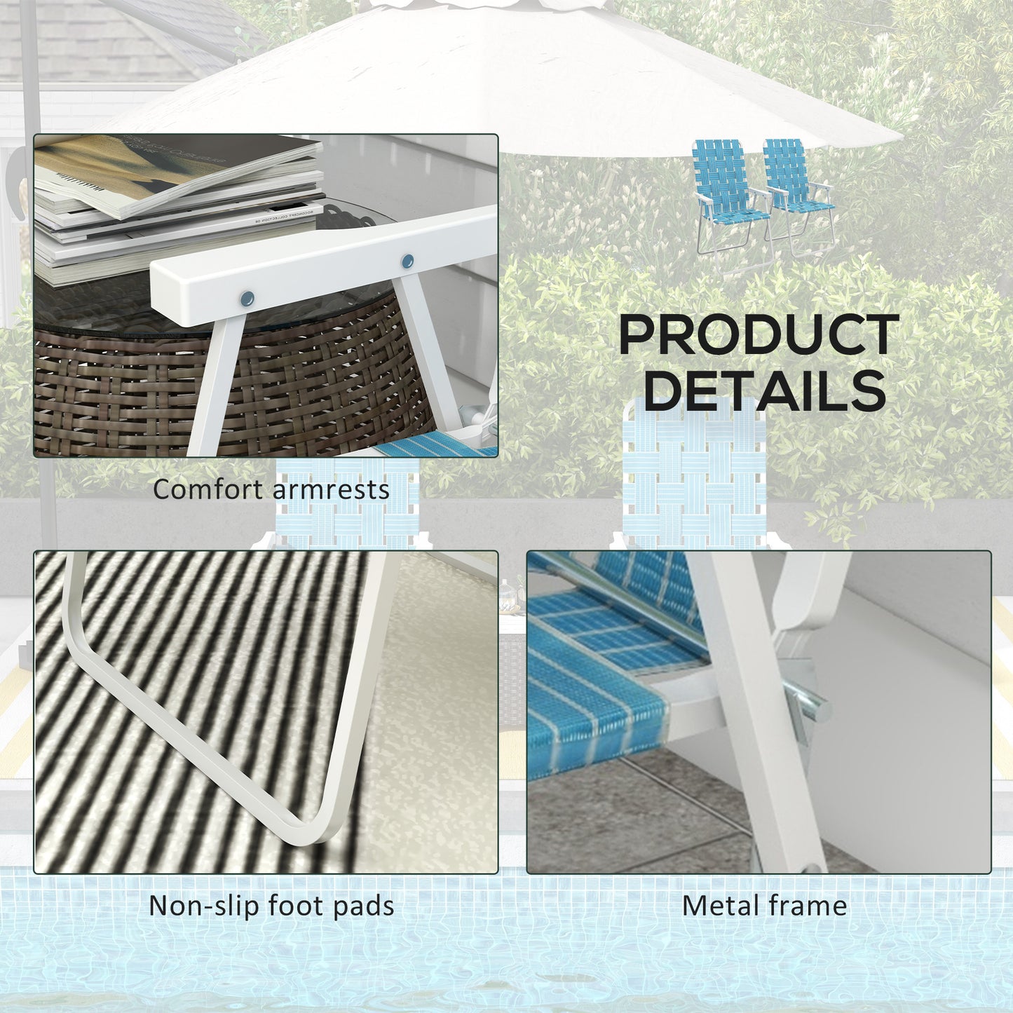 Set of 2 Folding Patio Chairs, Portable Chair Set with Armrests for Camping, Garden, Pool, Beach, Backyard, Green