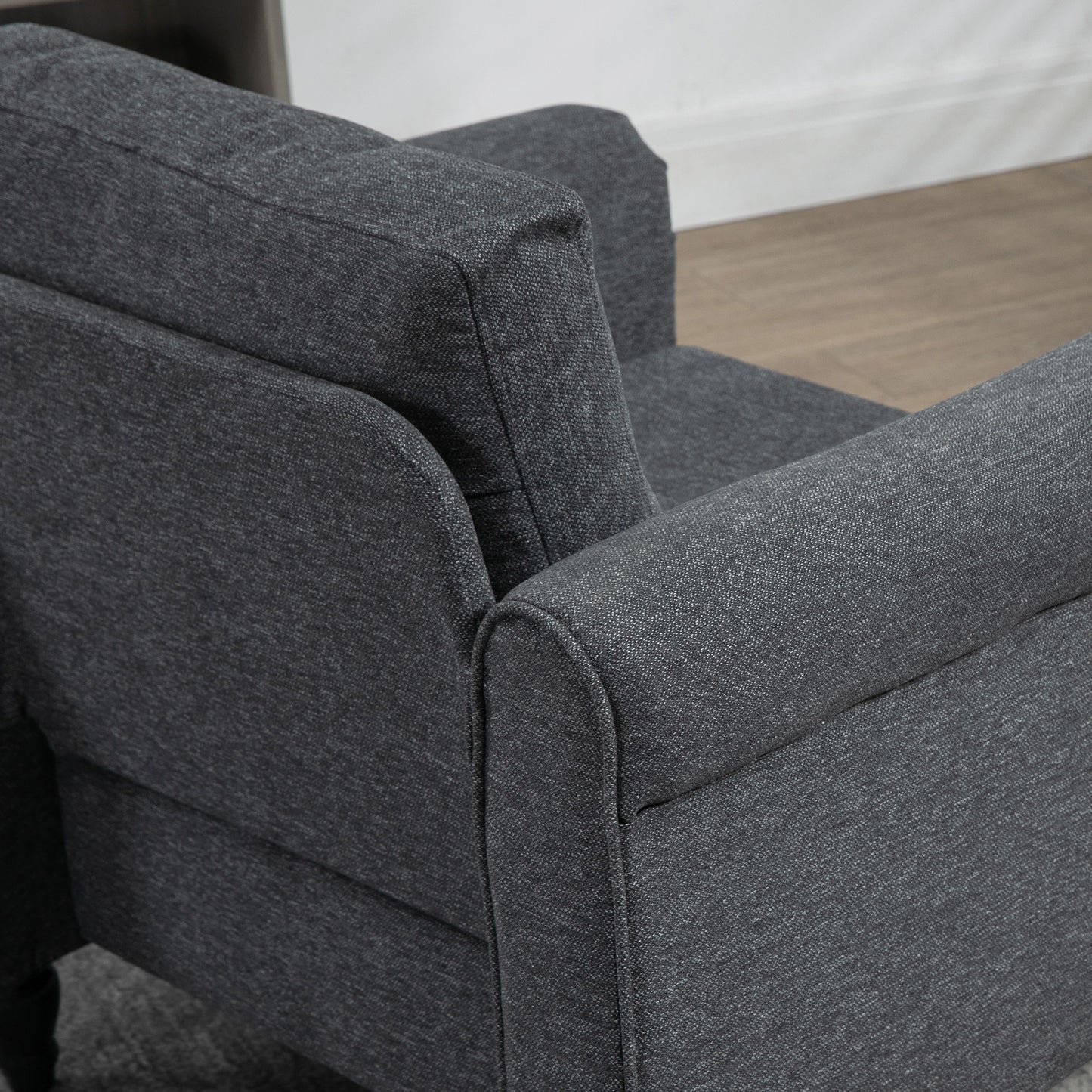 Vintage Armchair, Upholstered Accent Chair with Rolled Arms, Gourd-Shaped Rubber Wood Legs, Dark Grey