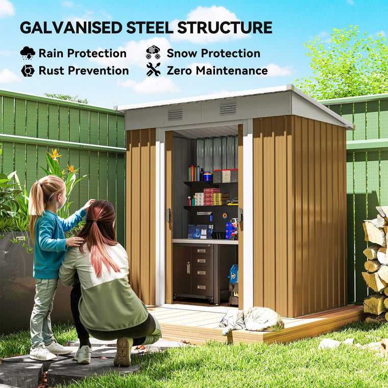 6' x 4' Metal Garden Shed with Lockable Sliding Doors and Vents