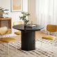 Extendable Kitchen Table for 6-8, 43.5"-59" Farmhouse Dining Table with Pedestal Base Black Wood Grain