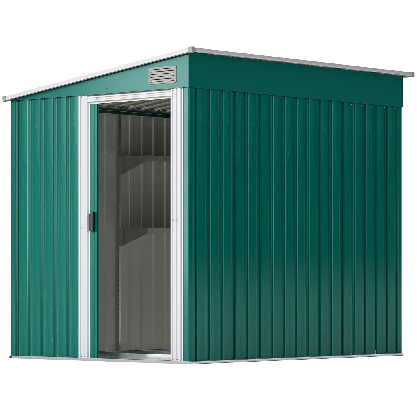 5' x 7' Galvanized Lean-To Shed with Sliding Doors and Foundation