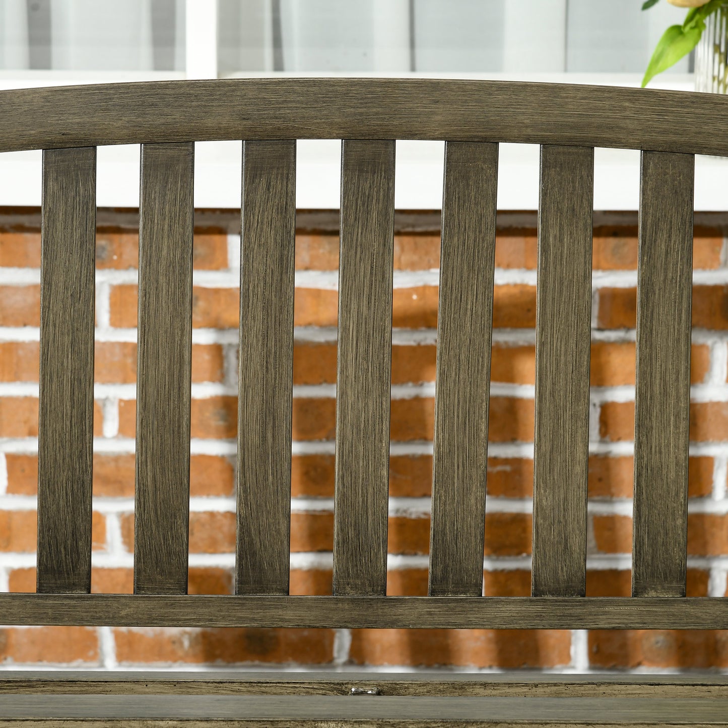 Outdoor Garden Bench, Metal Bench, Wood Look Slatted Frame Furniture for Patio, Park, Porch, Lawn, Yard, Deck, Black