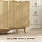 Fluted Sideboard Buffet Cabinet, 55" Coffee Bar Cabinet with 4 Doors, 2 Adjustable Shelves, 5 Wood Legs, Nature Wood