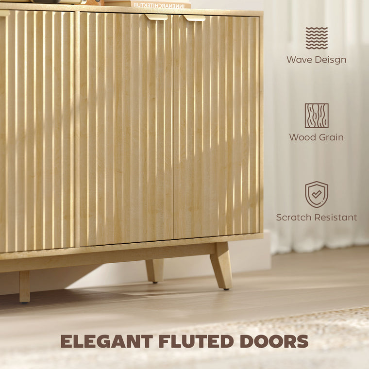 55" Fluted Sideboard Buffet Cabinet with 4 Doors - Natural Wood