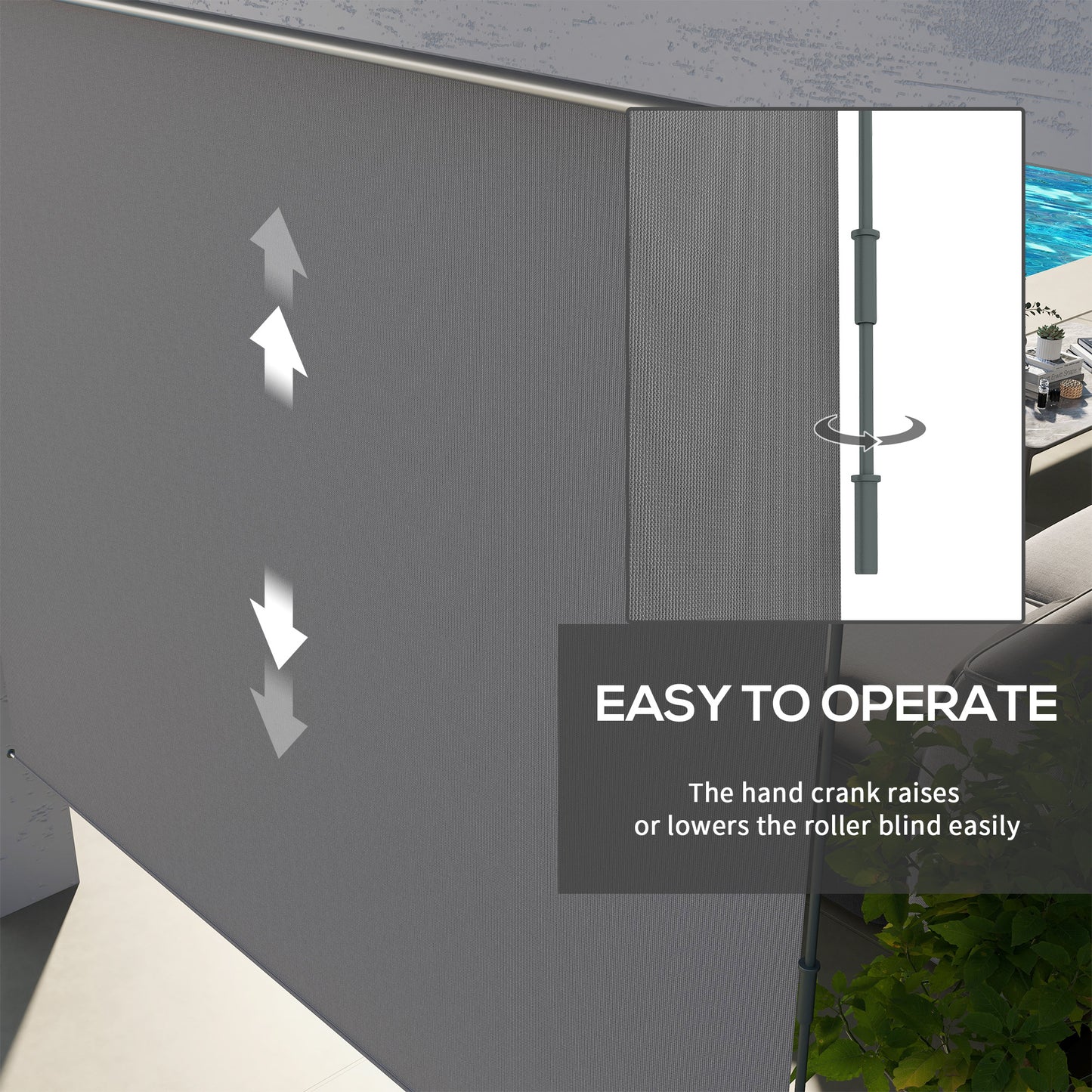 Patio Door Blinds, Outdoor Roller Shades, Cordless Roll Up Shade for Porch Gazebo, Light Grey
