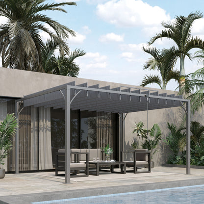 12.8' x 9.7' Grey Louvered Metal Pergola with Retractable Roof