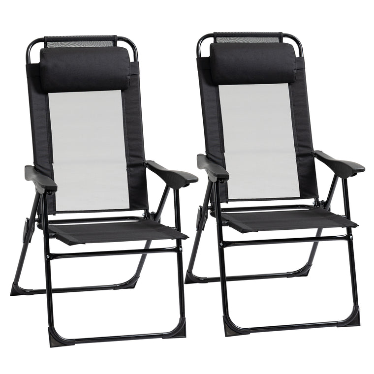 Black Double Camping Chairs with Reclining Headrest