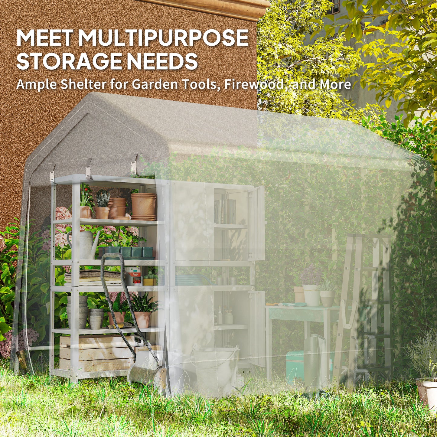 Garden Storage Tent, Patio Storage Shelter w/ Metal Frame and Double Zipper Doors, Green