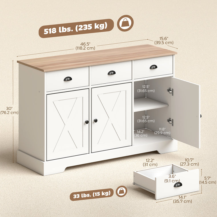 46.5" Farmhouse Buffet Sideboard with 3 Barn Doors