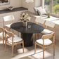Extendable Kitchen Table for 6-8, 43.5"-59" Farmhouse Dining Table with Pedestal Base Black Wood Grain