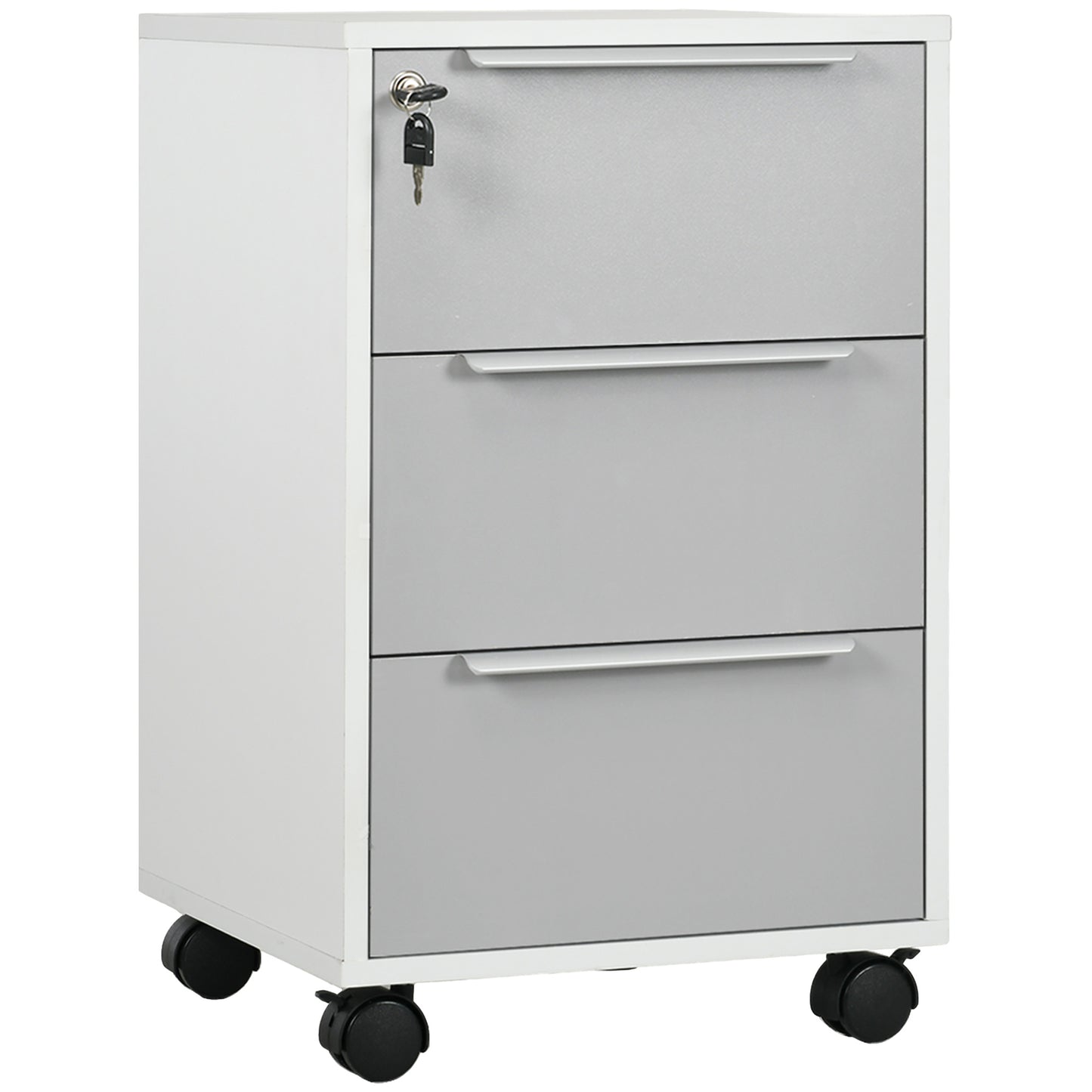3 Drawer File Cabinet with Wheels, Vertical Filing Cabinet with Lock, Grey