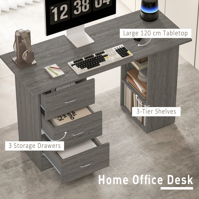 47" Computer Desk with 3-Tier Shelves - Grey