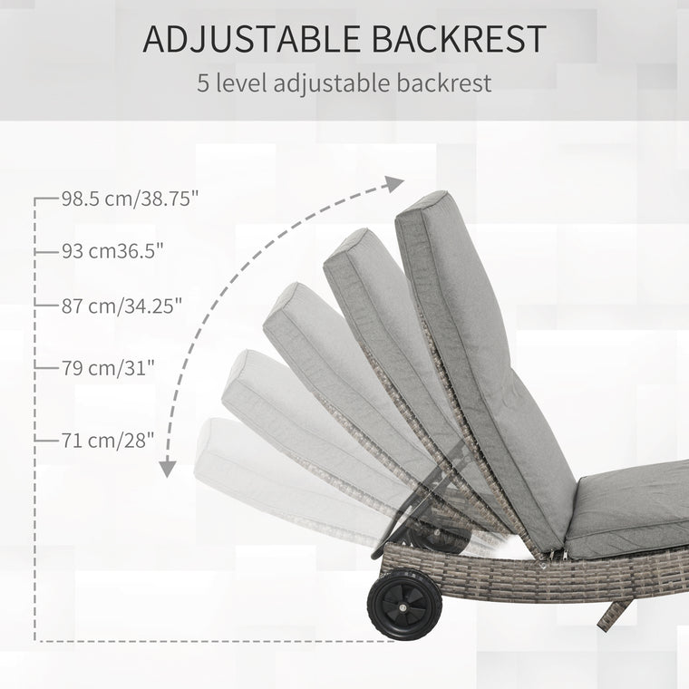 Grey Wicker Chaise Lounge with Wheels