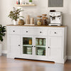 Sideboard Buffet Cabinet with Storage, Coffee Bar Cabinet with Glass Doors and Adjustable Shelves, Distressed White