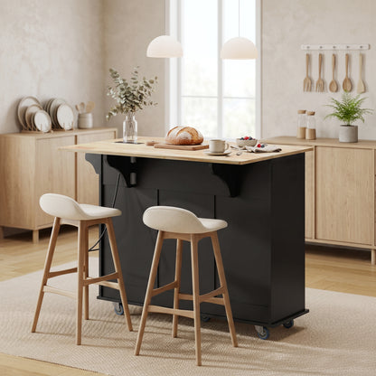 Rolling Kitchen Island with Drop Leaf and Charging Station