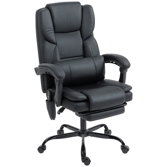 Reclining Massage Office Chair with Footrest - Black