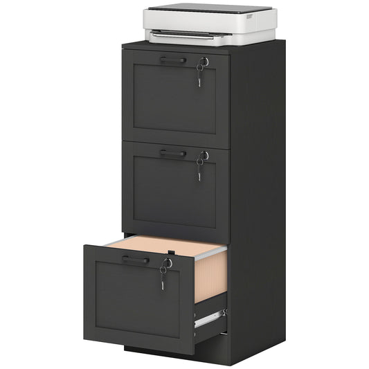 3-Drawer Vertical Filing Cabinet with Lock - Black