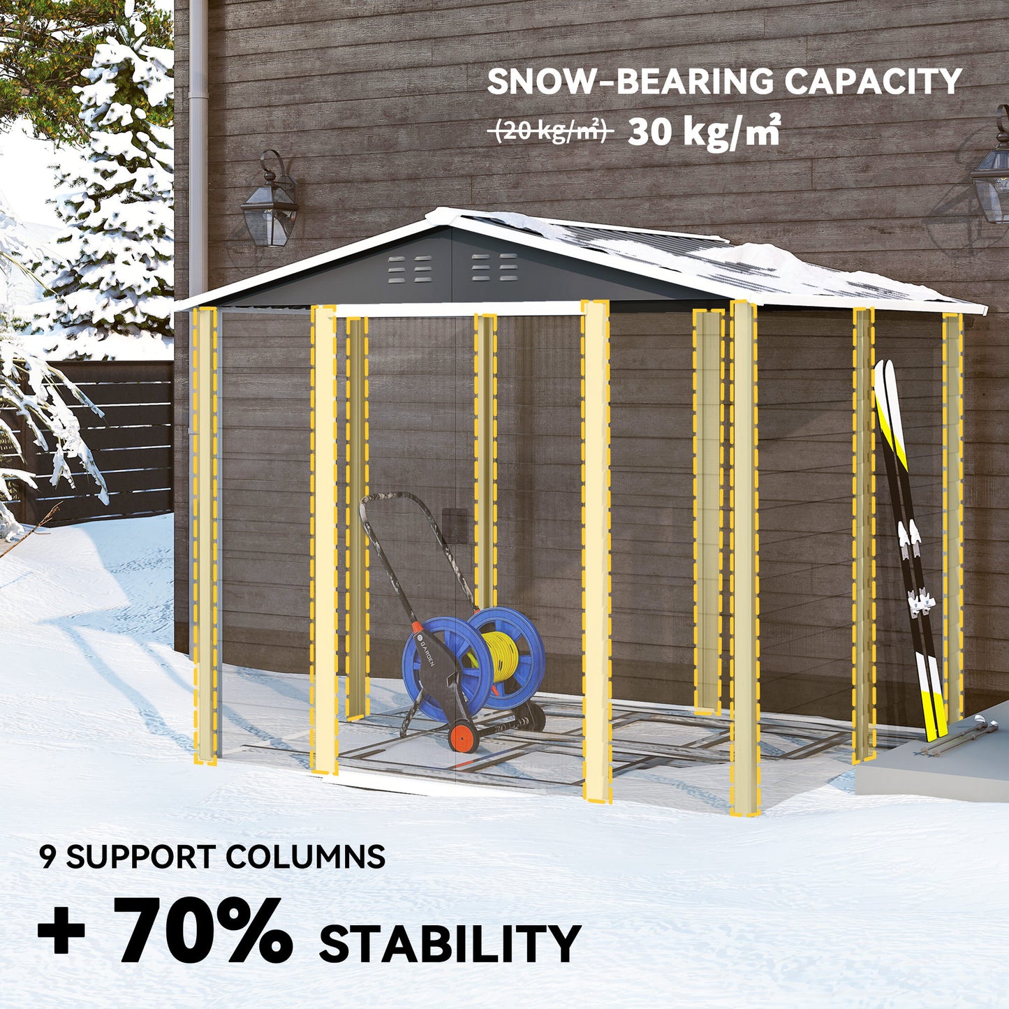 8' x 7' Outdoor Storage Shed, Easy to Assemble, Upgraded Galvanized Metal Garden Shed with Lockable Doors, Floor Frame and Gloves for Backyard, Lawn, Patio, Dark Grey