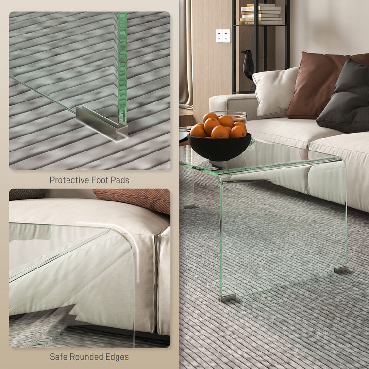 Rectangle Glass Coffee Table with Rounded Edges - Clear
