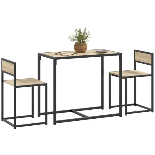 3-Piece Industrial Dining Table Set for 2 - Oak