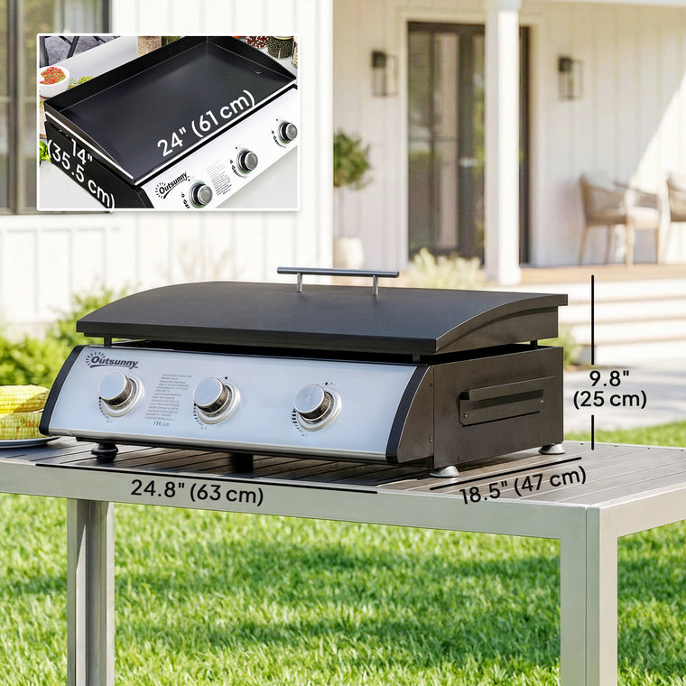Black 3-Burner Propane Gas Grill with Non-Stick Griddle