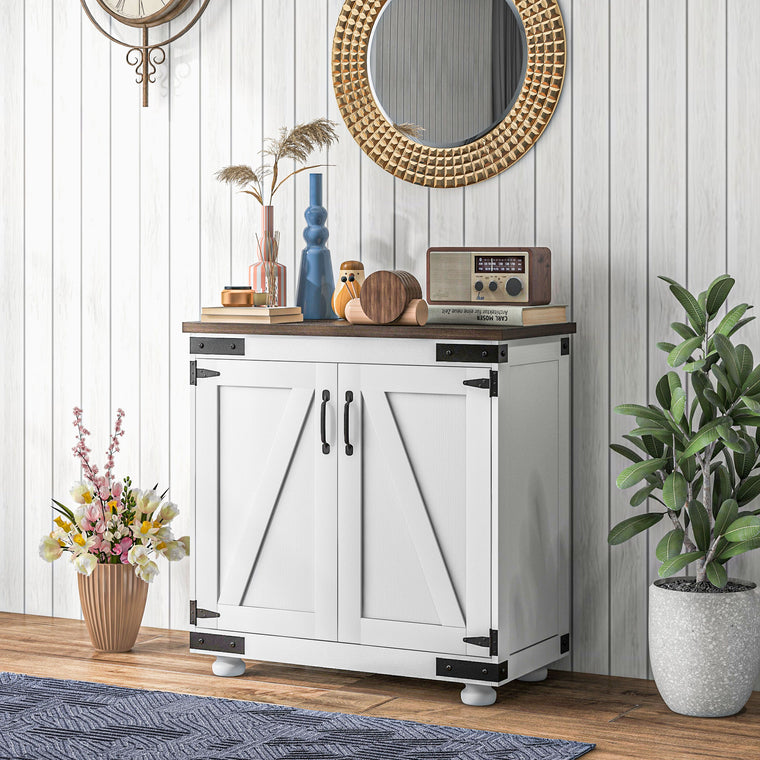 Sideboard Buffet with Barn Door and Shelves - White and Brown