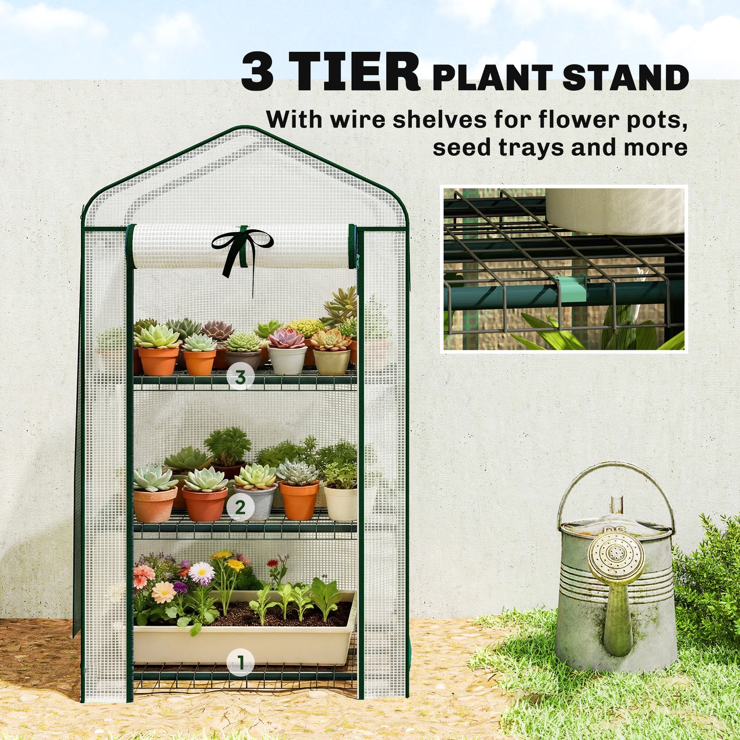 Mini Greenhouse with Screen Roof, Portable Small Greenhouse with Roll-Up Zipper Door