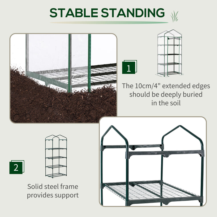 28" x 20" x 63" Transparent Greenhouse with 4-Tier Shelves