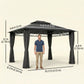 10' x 12' Outdoor Gazebo Canopy, Double Roof Hardtop Gazebo with Polycarbonate Roof, Steel Frame, Nettings and Curtains