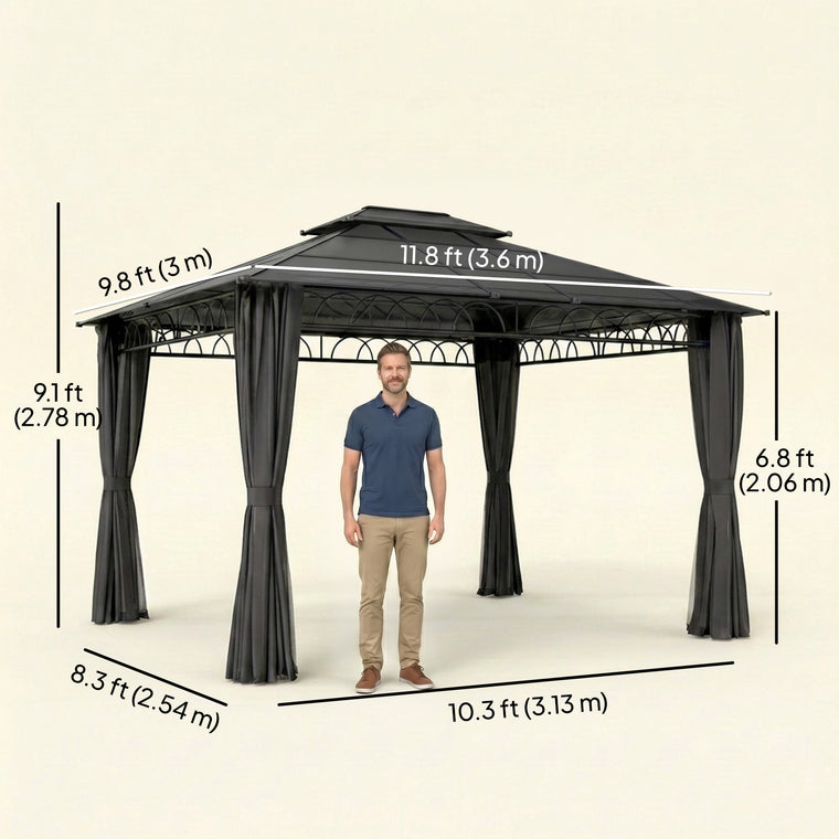 10' x 12' Hardtop Gazebo with Steel Frame, Netting & Curtains