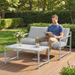 2 Piece Patio Furniture Set, Outdoor Loveseat Sofa Set with Thick Cushions and Coffee Table for Porch Garden, Light Grey