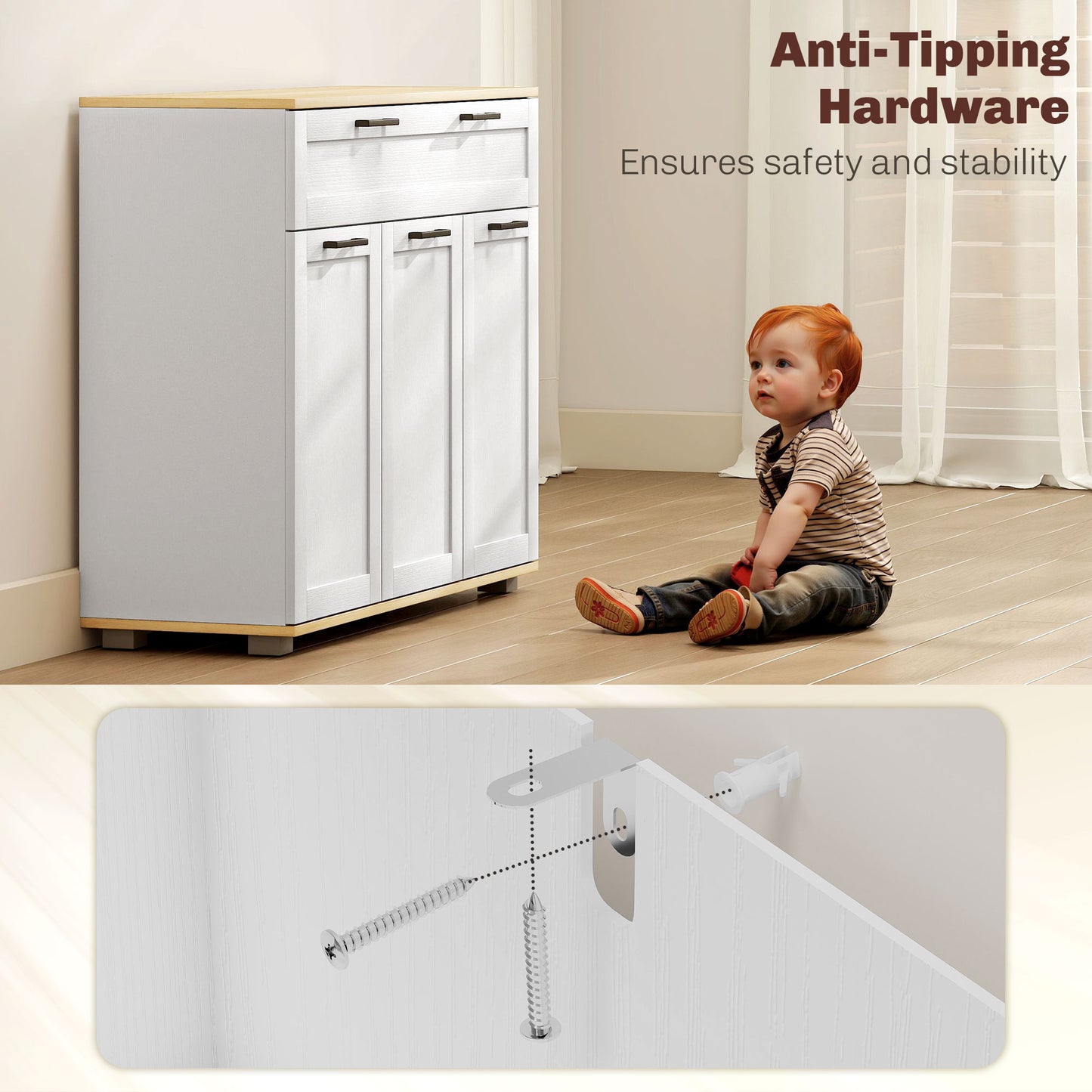Sideboard Buffet Cabinet, Modern 40" Coffee Bar Cabinet with Wide Drawer, 3 Doors and 2 Adjustable Shelves, White