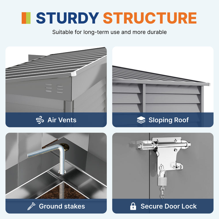 4.6' x 9' Metal Lean-To Tool Shed with Lockable Doors