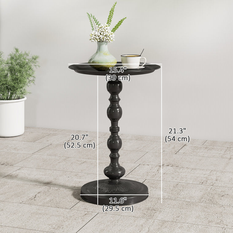 15.4" Round Metal Side Table with Tray Top
