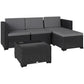 5 Piece Patio Furniture Set, L-Shape Wicker Outdoor Sectional with 3 Chairs, Ottoman, Glass Table, Cushions, Grey