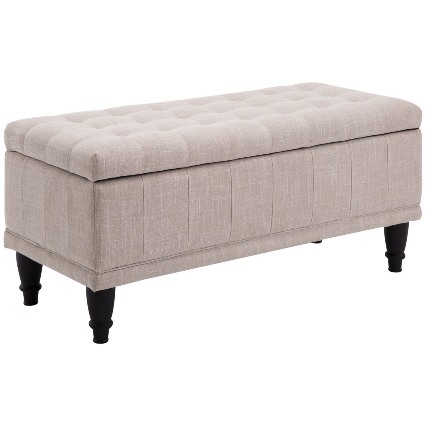 Storage Ottoman, Linen Fabric End of Bed Bench with Soft Close Lid, Button Tufted Storage Bench for Living Room, Entryway or Bedroom, 42" x 17" x 19", Beige