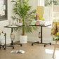 Height Adjustable Standing Desk, Pneumatic Sit Stand Desk with Wheels and Headphone Hook, Black Wood Grain