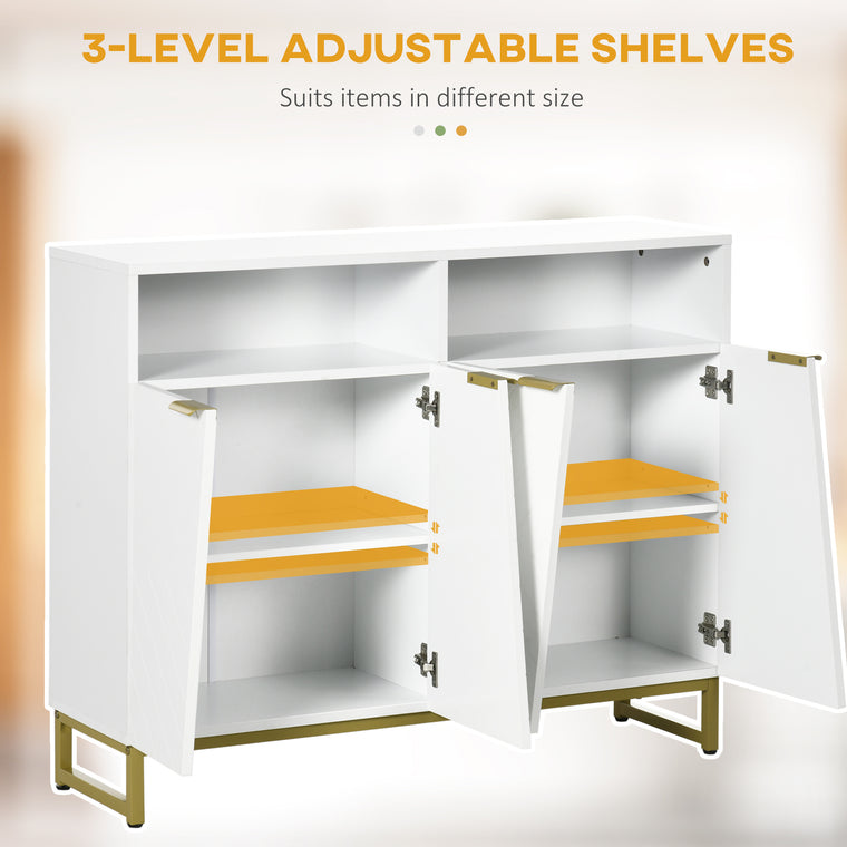 Sideboard Cabinet with 4 Doors and Metal Base - White