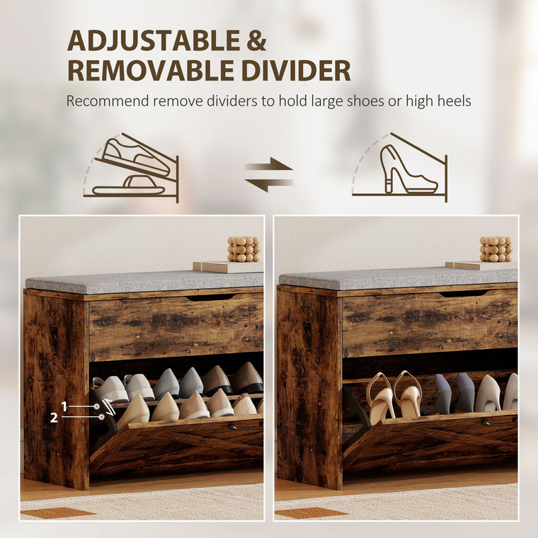 Shoe Storage Bench with Flip Drawer and Lift Top